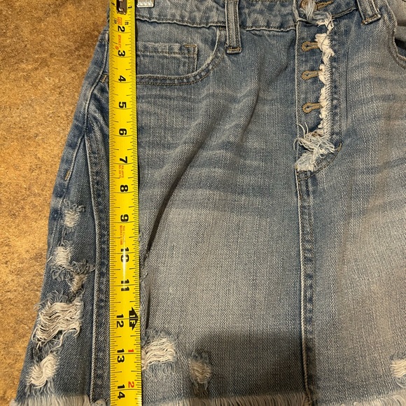 Vervet Distresser High Rise Blue Jean Button Front Mini Skirt - Picture 9 of 14